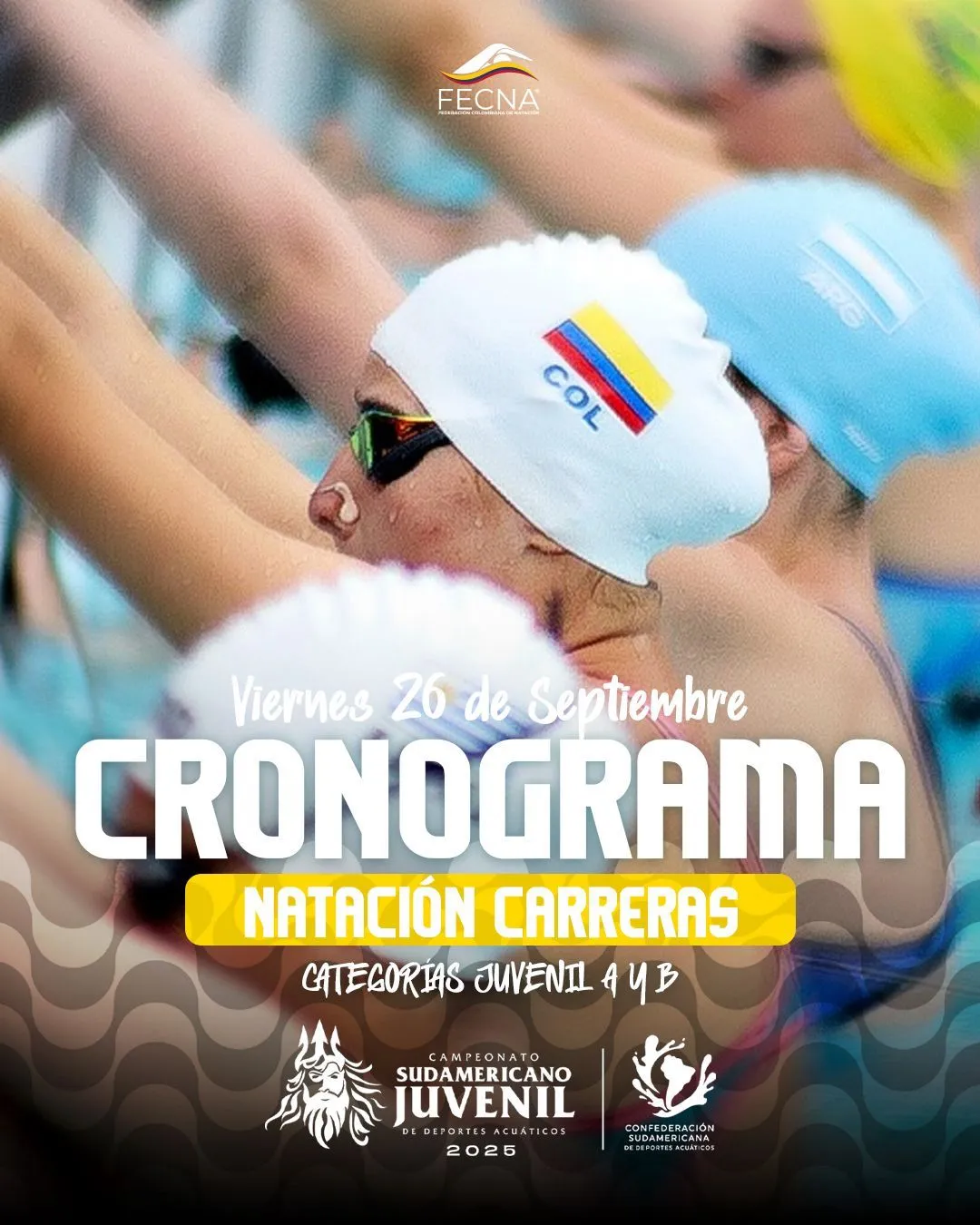 Natación, Colombia brilla en suramericano juvenil Brasil 2025.