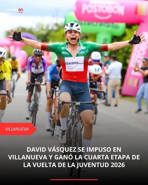 David Vásquez (Óxido Jeans) ganó la cuarta etapa de la Vuelta de la Juventud Sistecrédito 2026; Robert Plazas lidera la clasificación general