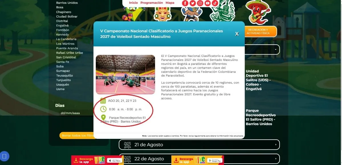IDRD: Festival de verano 2026. V Campeonato Nacional Clasificatorio a Juegos Paranacionales 2027 de Voleibol Sentado Masculino