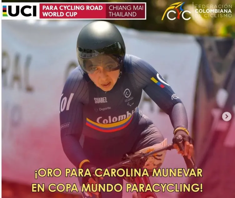 ¡Oro para Colombia! Carolina Munévar en el arranque de la Copa Mundo de Paracycling en Tailandia